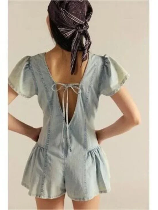 FP We The Free Mia Denim Playsuit Romper 100% cotton NWT Size M - Picture 4 of 10